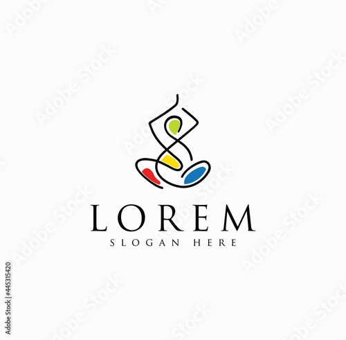 Meditation yoga logo line symbol  beauty design template concept illustration. abstract wellness and body zen pose Icon outline