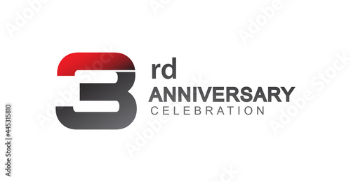 3rd anniversary logo red and black design simple isolated on white background for anniversary celebration. photo