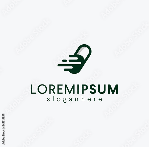 Quick Fast Medicine Capsule Pill Logo Hospital Drugstore Delivery Vector Stock Illustration template icon