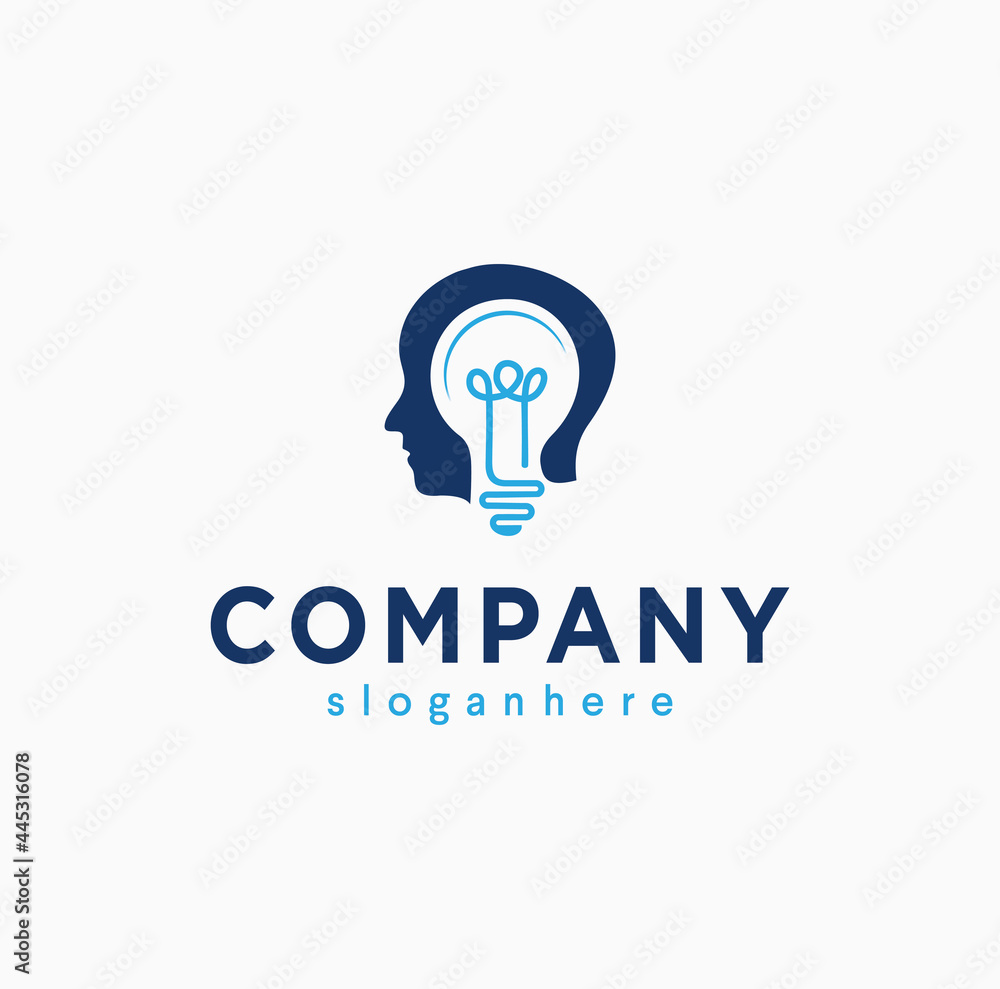 Smart human head think bulb idea logo Design Vector Illustration. Human head bulb lamp logo Icon intelligence Smart human head think bulb idea logo Design Vector Illustration. Human head bulb lamp logo Icon intelligence