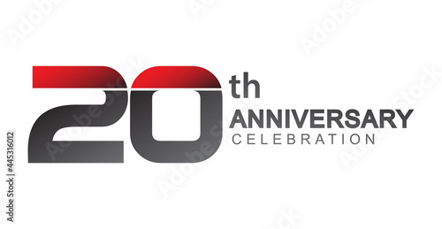20th anniversary logo red and black design simple isolated on white background for anniversary celebration. photo
