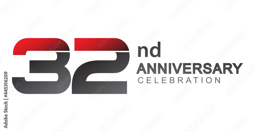 32nd anniversary logo red and black design simple isolated on white background for anniversary celebration. 32nd anniversary logo red and black design simple isolated on white background for anniversary celebration.