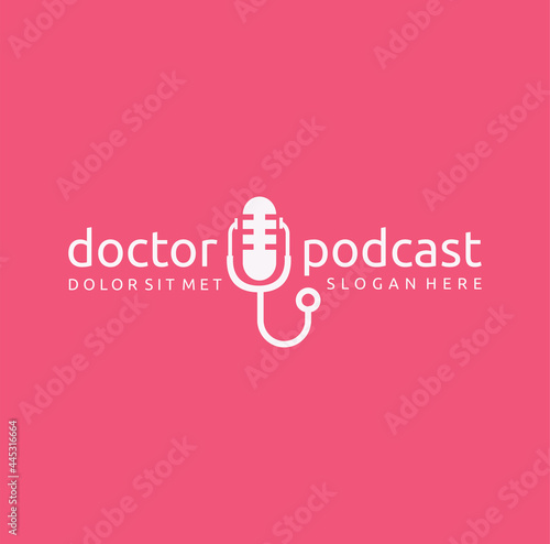 Doctor podcast logo symbol medical mic microphone icon design healthy care medicine health broadcast Vector Illustration