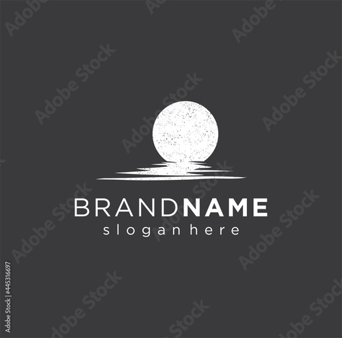 Lunar moon logo with silhouette of moon shadow on water design Vector