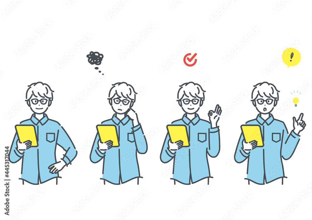 カジュアルなビジネスパーソンの色々な表情のイラスト素材 カジュアルなビジネスパーソンの色々な表情のイラスト素材