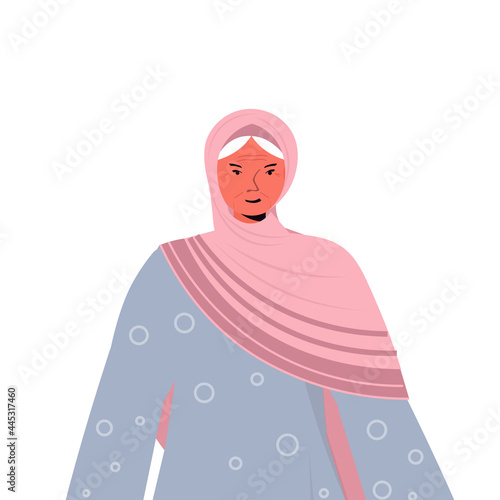 old arab woman in headscarf senior female cartoon character gray haired grandmother portrait