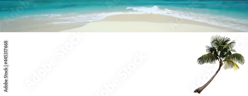 Sandy Beach and Sea Waves with Sea Horizon in Background - Detailed Colored Illustration for Your Banner or Background  Vector