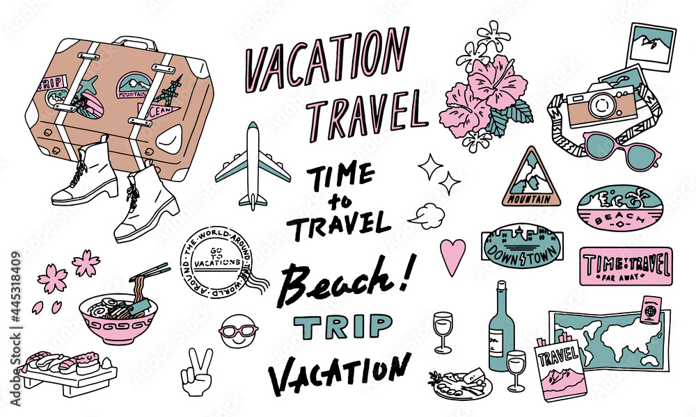 Travel Motifs Vector Line Illustrations 旅行 海外旅行の線画イラスト素材 Stock Vector Adobe Stock