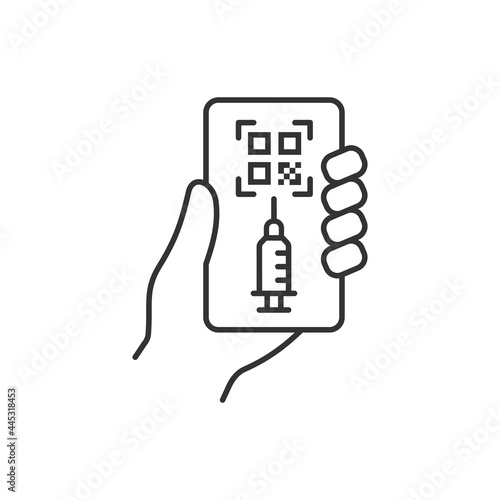 QR code of the vaccination passport line icon on white background. Vector illustration.