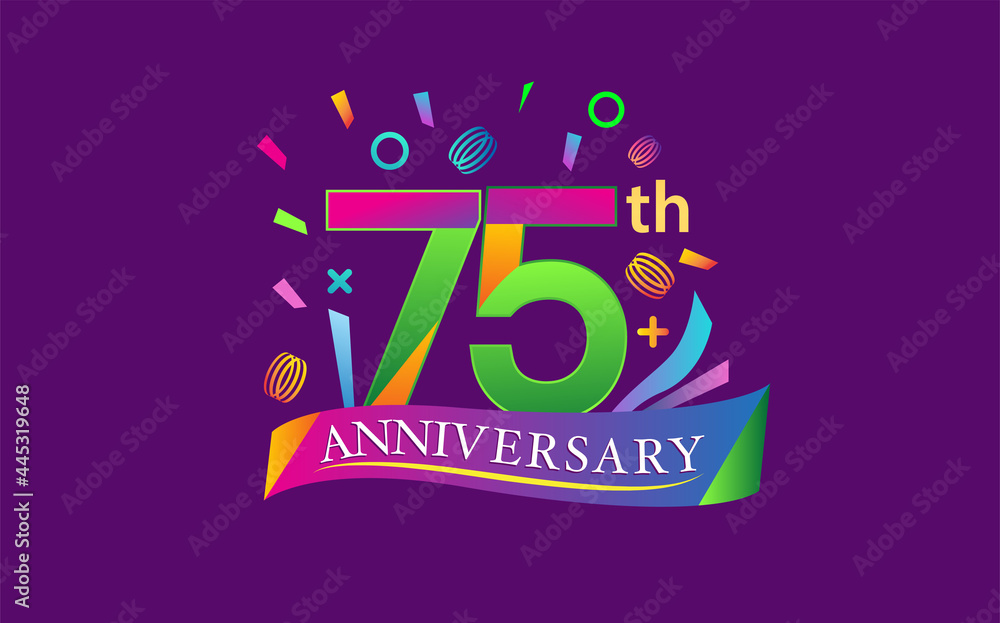celebration 75th anniversary background with colorful ribbon and ...