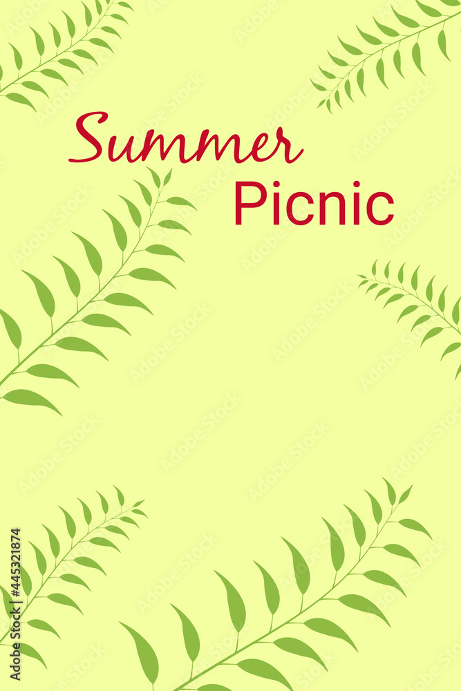 Vector background for summer picnic. Light coloured background, silhouettes of plants.