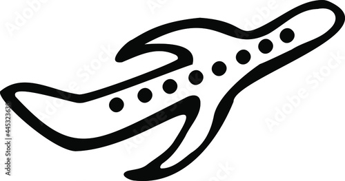 Airplane logo. Template, design, black and white vector illustration drawn by hand.