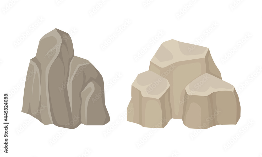 Massive Boulder and Cobble as Rock Fragment Vector Set Massive Boulder and Cobble as Rock Fragment Vector Set