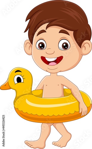 Cartoon little boy with inflatable duck ring