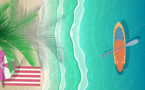 topview coconut tree and umbrella the on the beach in day time