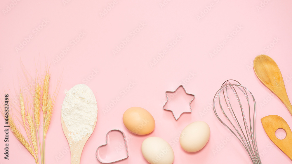 Kitchen utensils and baking ingredients. Flat planing Kitchen utensils and baking ingredients. Flat planing
