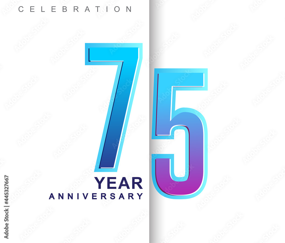 75th Years Anniversary with colorful design. Applicable for brochure, flyer, Posters, web and Banner Designs, anniversary celebration