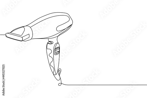 Continuous one line of hair dryer in silhouette on a white background. Linear stylized.Minimalist.