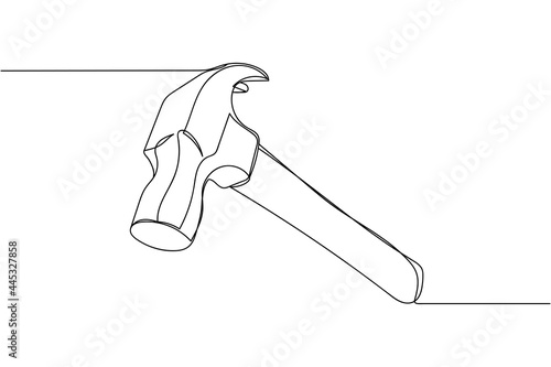 Continuous one line of hammer in silhouette on a white background. Linear stylized.Minimalist.