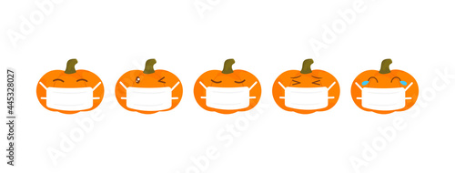 Vector emoji pumpkin halloween collection with different reactions for social media. Cute flat face isolated on white background. Modern emoticons face mask
