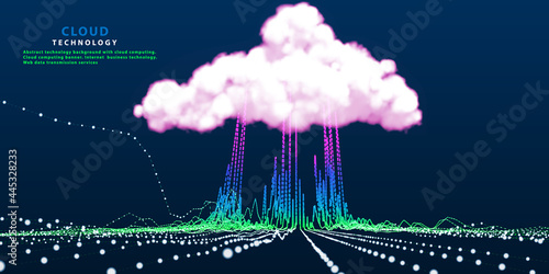 Abstract technology background with cloud computing. Cloud computing banner. Internet  business technology.  Web data transmission services.