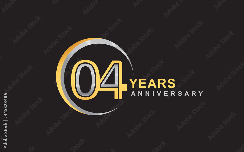 4th years anniversary golden and silver color with circle ring isolated on black background for anniversary celebration event 4th years anniversary golden and silver color with circle ring isolated on black background for anniversary celebration event