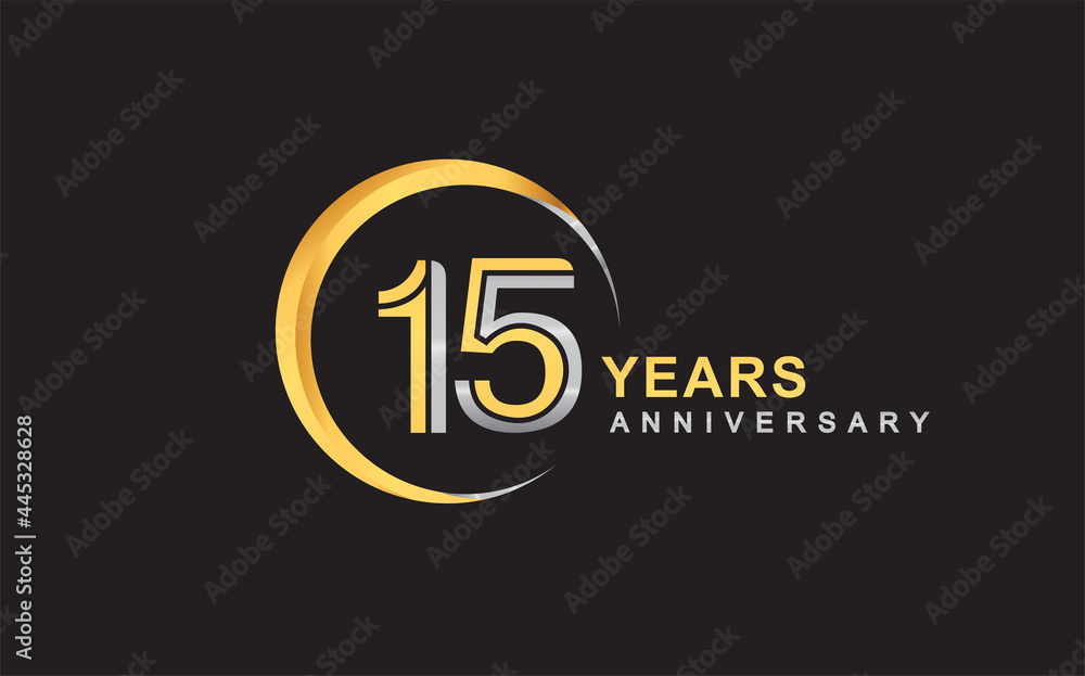 15th years anniversary golden and silver color with circle ring isolated on black background for anniversary celebration event 15th years anniversary golden and silver color with circle ring isolated on black background for anniversary celebration event