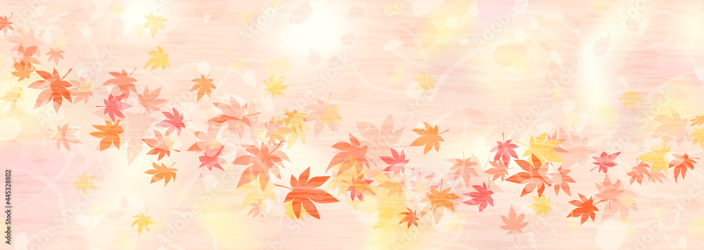 秋色に染まった楓の葉が宙を舞う背景イラスト