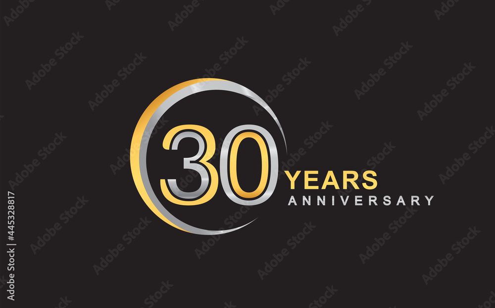 30th years anniversary golden and silver color with circle ring isolated on black background for anniversary celebration event 30th years anniversary golden and silver color with circle ring isolated on black background for anniversary celebration event