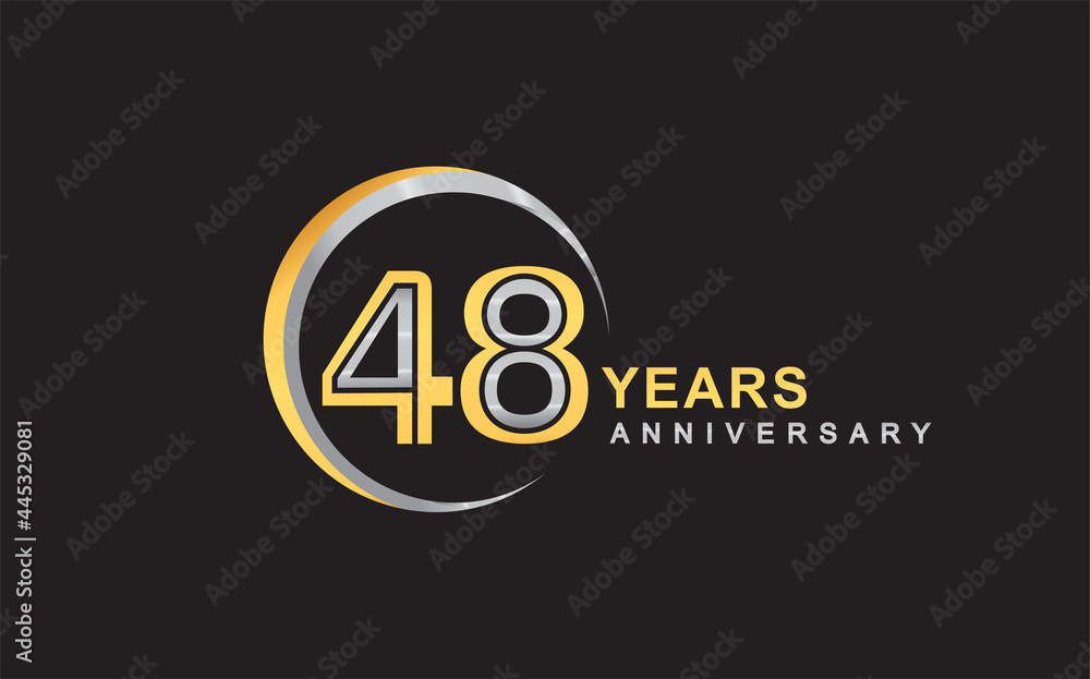 48th years anniversary golden and silver color with circle ring isolated on black background for anniversary celebration event 48th years anniversary golden and silver color with circle ring isolated on black background for anniversary celebration event