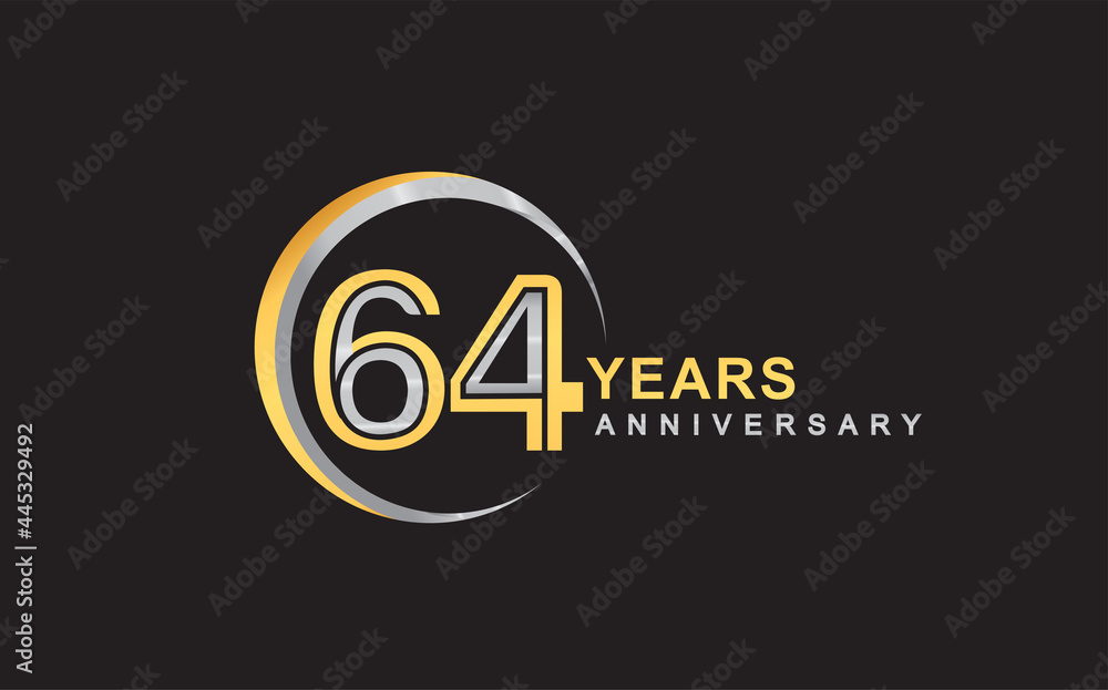 64th years anniversary golden and silver color with circle ring isolated on black background for anniversary celebration event 64th years anniversary golden and silver color with circle ring isolated on black background for anniversary celebration event