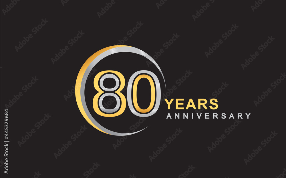 80th years anniversary golden and silver color with circle ring isolated on black background for anniversary celebration event 80th years anniversary golden and silver color with circle ring isolated on black background for anniversary celebration event