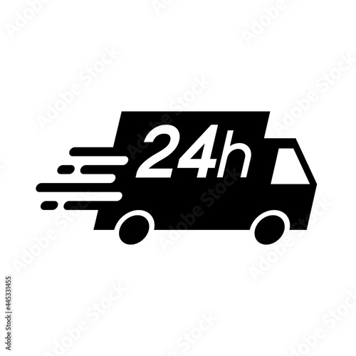 Shipping fast delivery 24h truck icon symbol, Pictogram flat design for apps and websites, Isolated on white background, Vector illustration