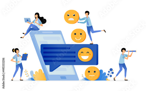 give emoticons in comment for feedback and satisfaction of apps service. vector illustration concept can be use for landing page, template, ui ux, web, mobile app, poster, banner, website, flyer, ads