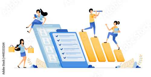 company survey in examining employee satisfaction and performance level. vector illustration concept can be use for landing page, template, ui ux, web, mobile app, poster, banner, website, flyer, ads