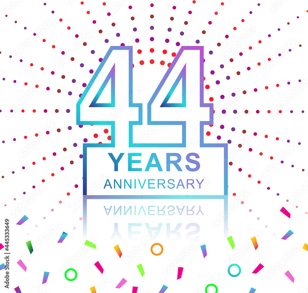 44th years anniversary celebration with colorful design with fireworks and colorful confetti isolated on white background. for birthday celebration. 44th years anniversary celebration with colorful design with fireworks and colorful confetti isolated on white background. for birthday celebration.