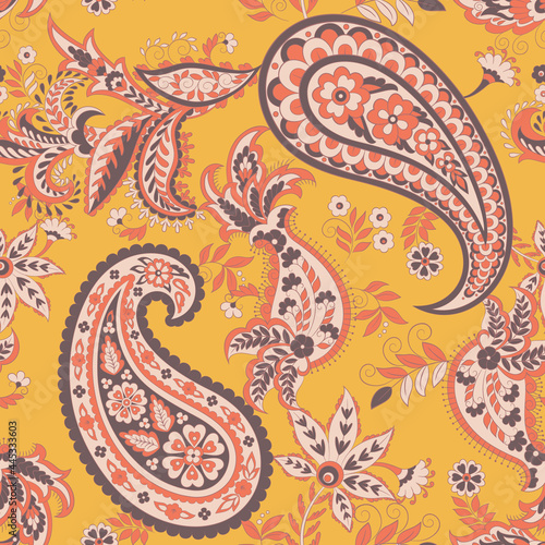 Paisley and ethnic flowers seamless vector pattern. floral vintage background