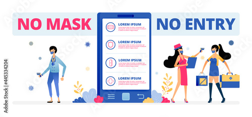 Vector illustration of technology in ensuring people wear masks on holidays. Information of NO ENTRY NO MASK. Design can be for landing page, website, poster, mobile app, web, brochure, flyer, post