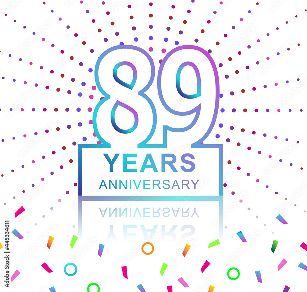89th years anniversary celebration with colorful design with fireworks and colorful confetti isolated on white background. for birthday celebration. 89th years anniversary celebration with colorful design with fireworks and colorful confetti isolated on white background. for birthday celebration.
