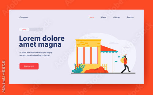 Man breaking into house and robbing it. Burglar, money. Flat vector illustration. Criminal concept can be used for presentations, banner, website design, landing web page