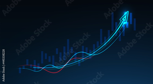 Business candle stick graph chart of stock market investment trading on blue background. Bullish point, up trend of graph. Economy vector design