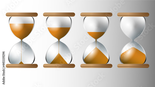 four hourglasses with different sand level