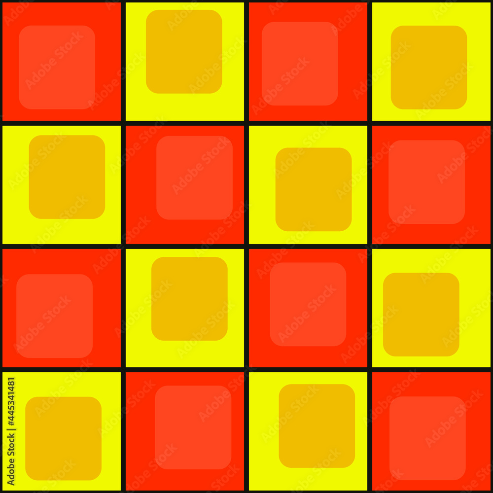 Cartoon yellow and red checker tiles. Vector sample with bright squares ...
