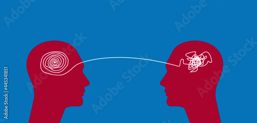 transmits the love in his head to another person. Confused silhouette and silhouette with heart on head. mental health concept. Vectorel design Eps 10.