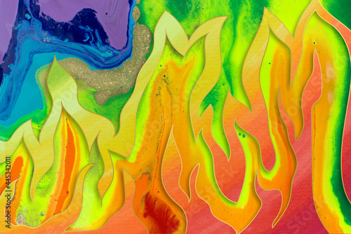Rainbow fire imitation abstract background. Liquid paint pattern.