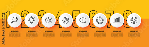 8 options infographic template on yellow background, business workflow with multiple steps concept