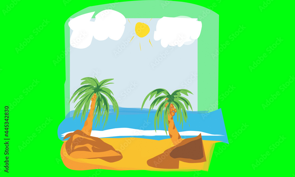 Obraz premium Illustration design with landscape objects on the summer beach
