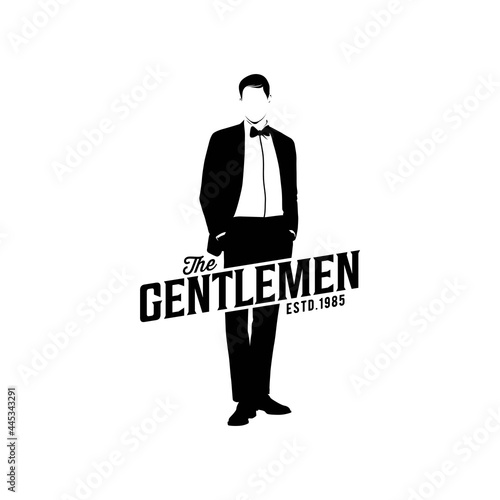 Gentleman in Black Suit Logo Design Vector Image