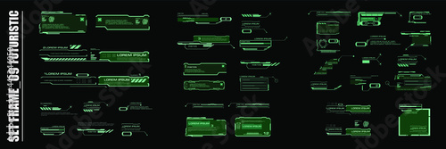 Callouts and titles in HUD style. Set futuristic user interface elements. Titles, technical elements, information windows and modern digital blocks. Vector HUD