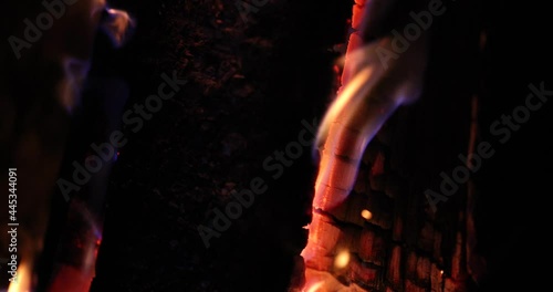 Burning smoldering wood and coals in fireplace 4k movie photo